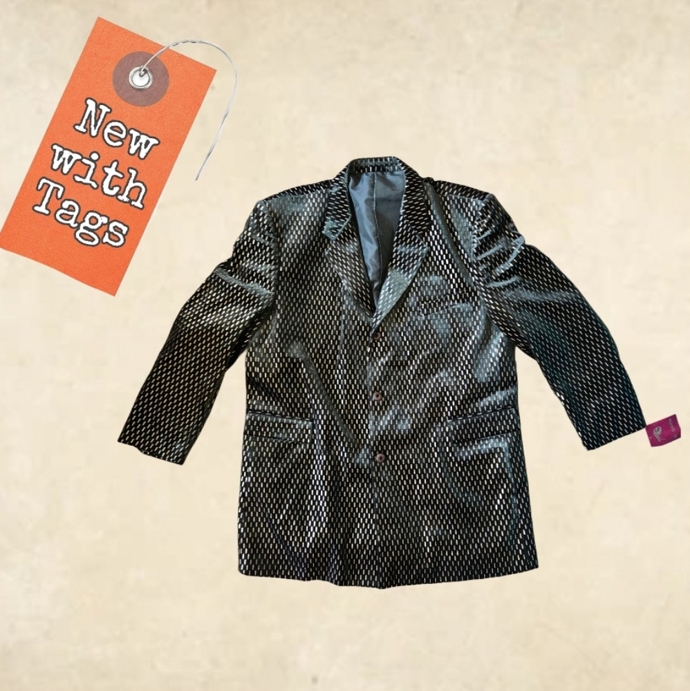 NWT/ IL CANTO Green and Gold Velvet Suit Flap Front Pockets Blazer